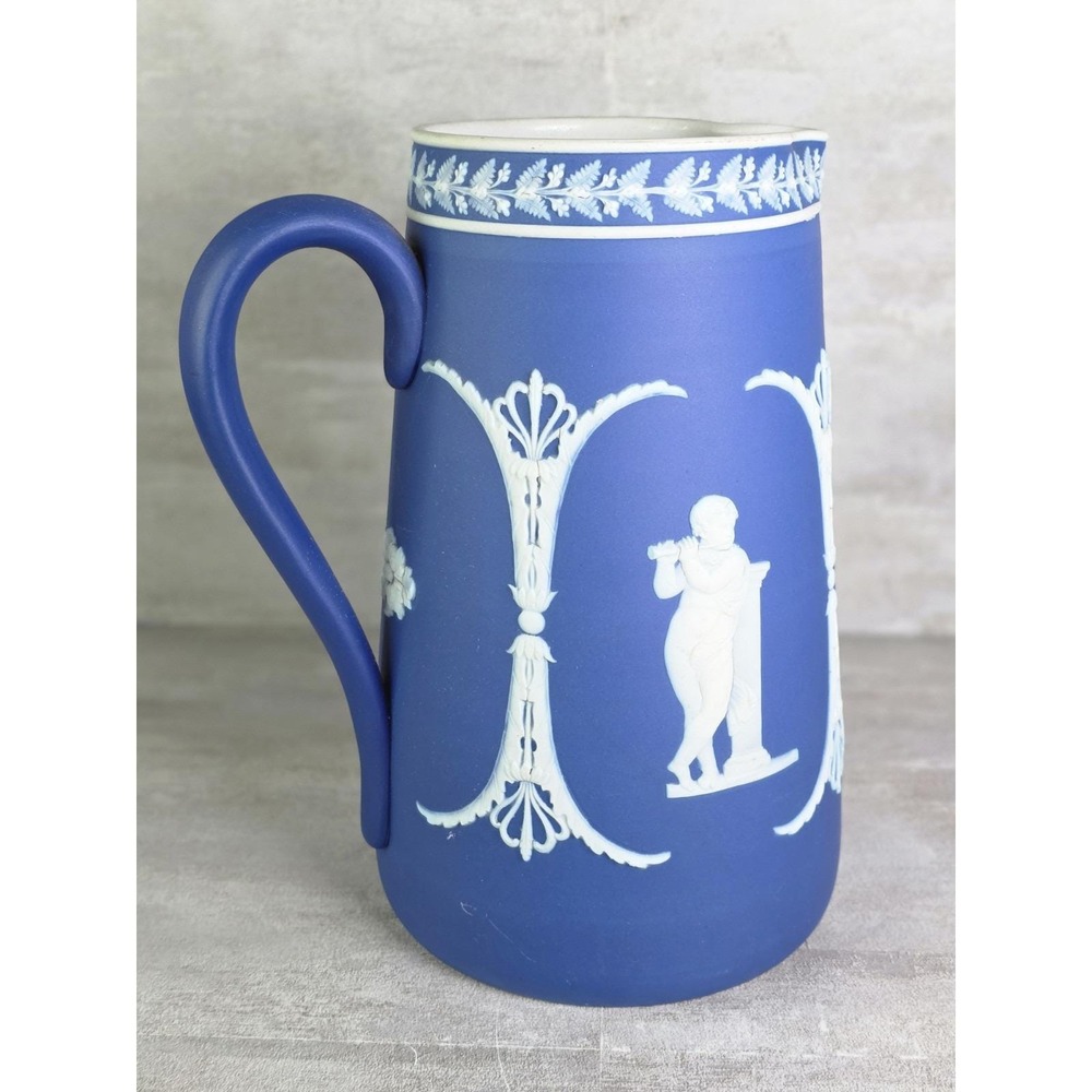 Vintage Wedgwood Portland Blue Jasperware Dancing Hours/Putti Tankard Jug 1970's